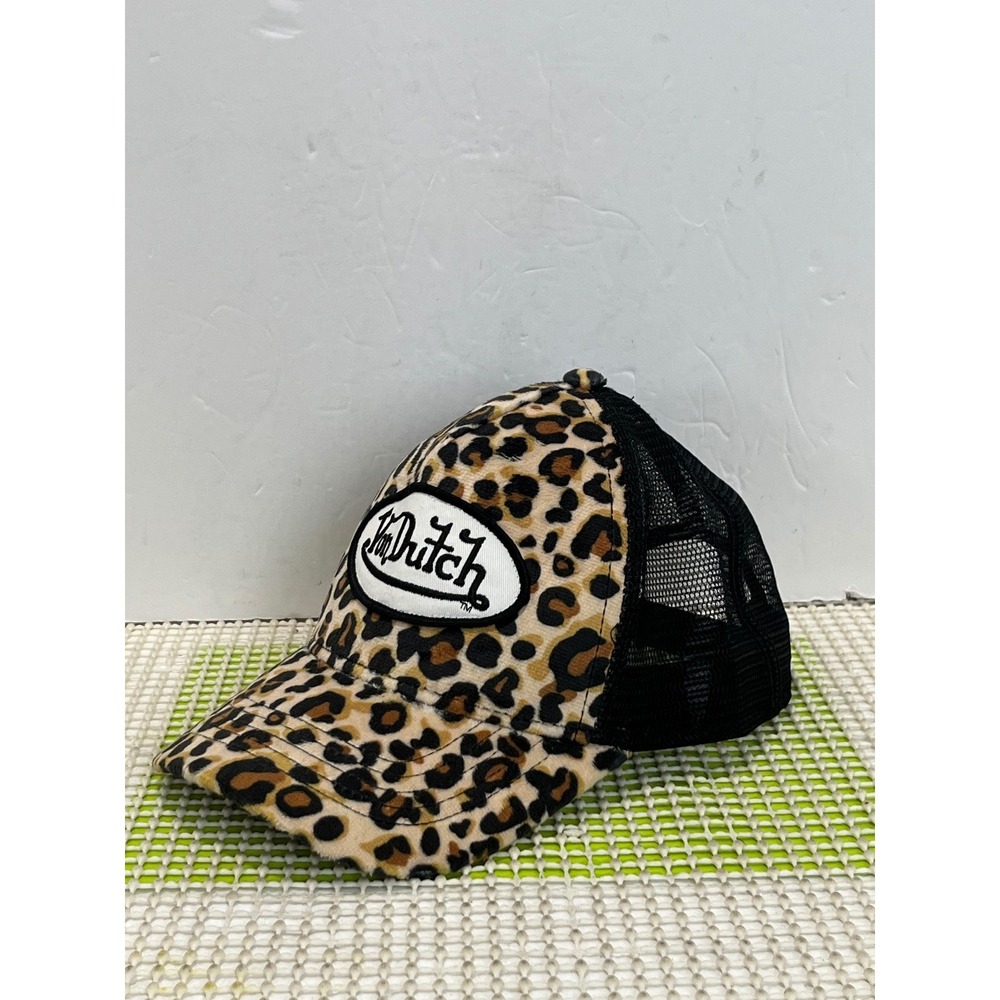 Von Dutch Leopard Print Trucker Hat Black Mesh Snapback Cap Y2K Style EUC